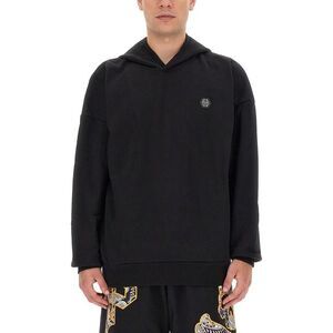 PHILIPP PLEIN Logo Detail Cotton Hoodie Men BLACK Sweaters & Cardigans